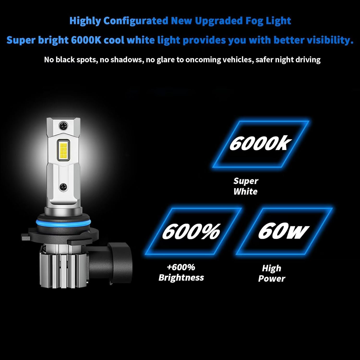 H11 9005 Bulbs Combo, 6000K White H9/H8/HB3 Fog Bulbs, Plug and Play, Pack of 4