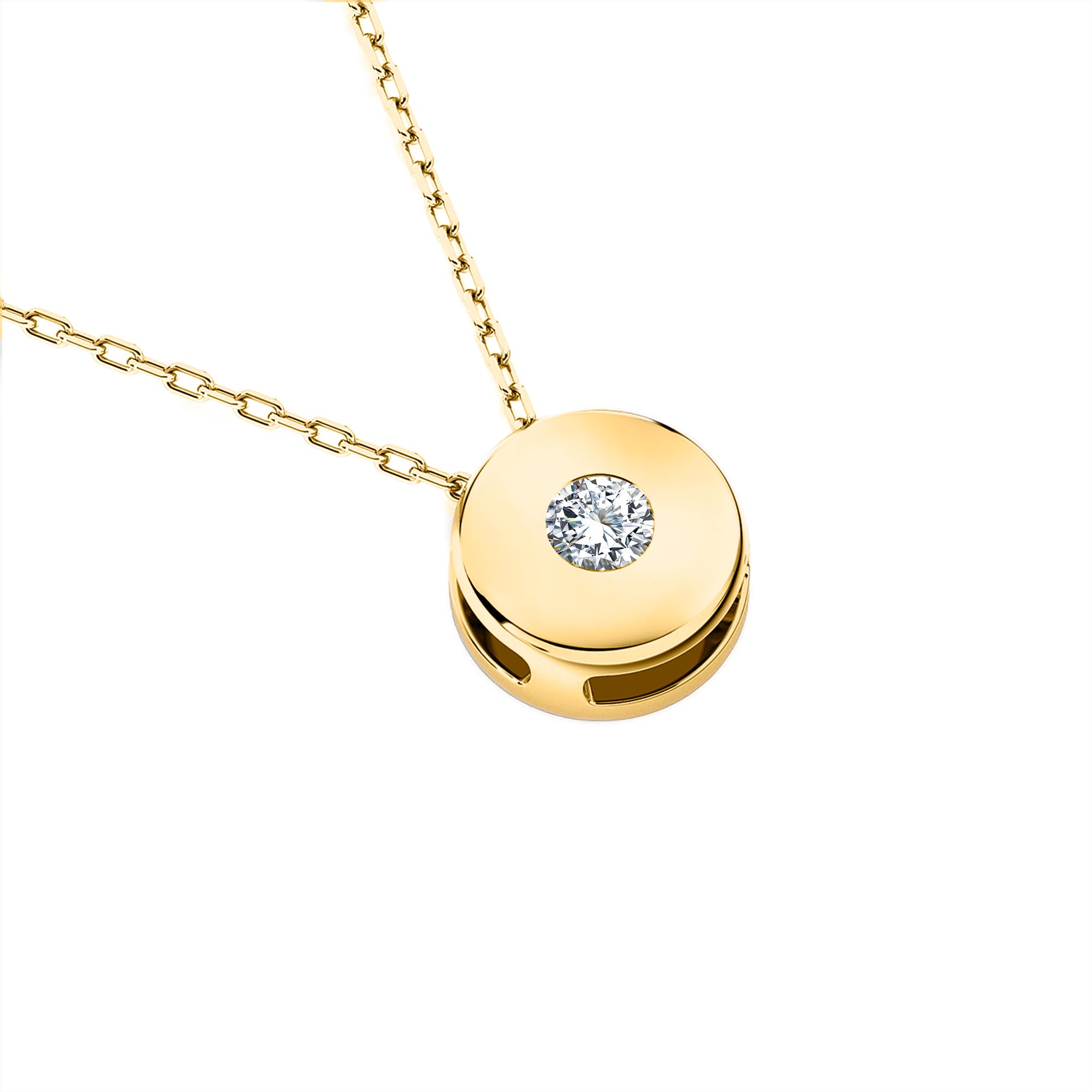 EDELIND Collana Punto Luce Donna con Diamante 0.04 ct in Oro 14k - Ciondolo Design a Disco - Catenina Forzatina, Lunghezza Regolabile