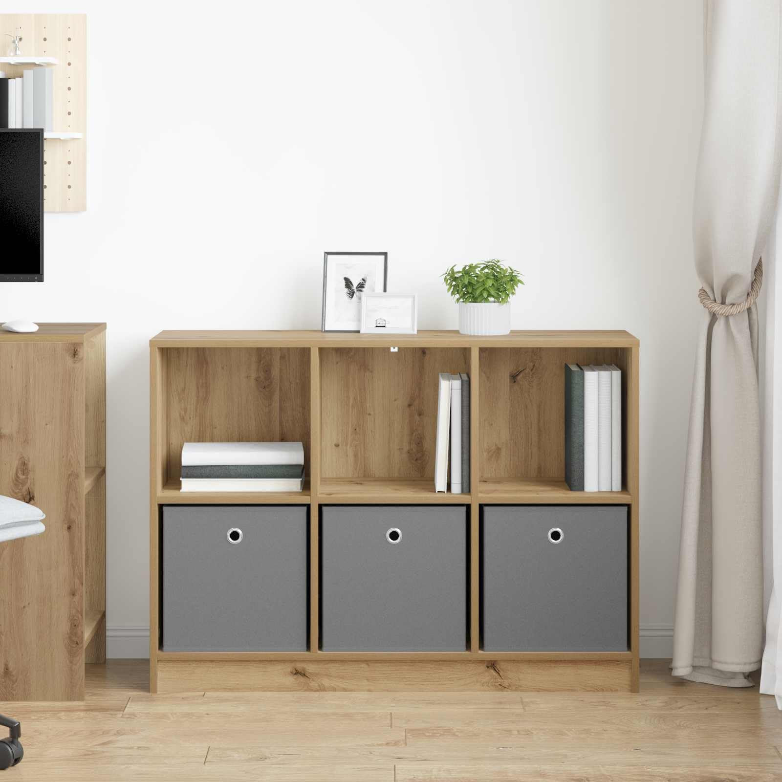 Générique Nowoczesny mebel pomocniczy z przestronnymi półkami, bufet dębowy rzemieślniczy 102 x 32 x 73,5 cm, do przechowywania książek i dekoracji, wpuszczane uchwyty, drewno konstrukcyjne,