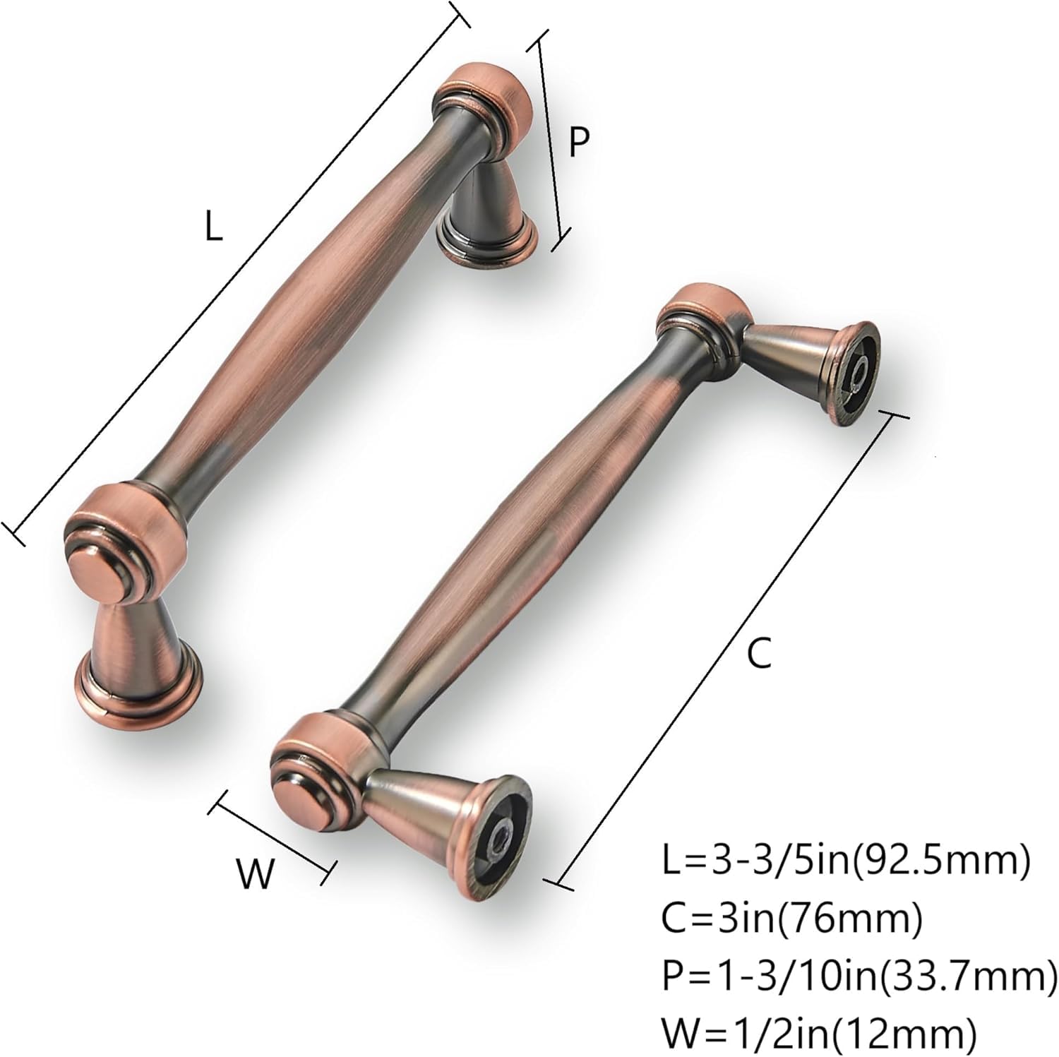 KHTUMEWARE-LJW212 Brushed Antique Copper Cabinet Pulls CTC 3 in (76 mm) 10-Pack in Brushed Antique Copper — KHTUMEWARE