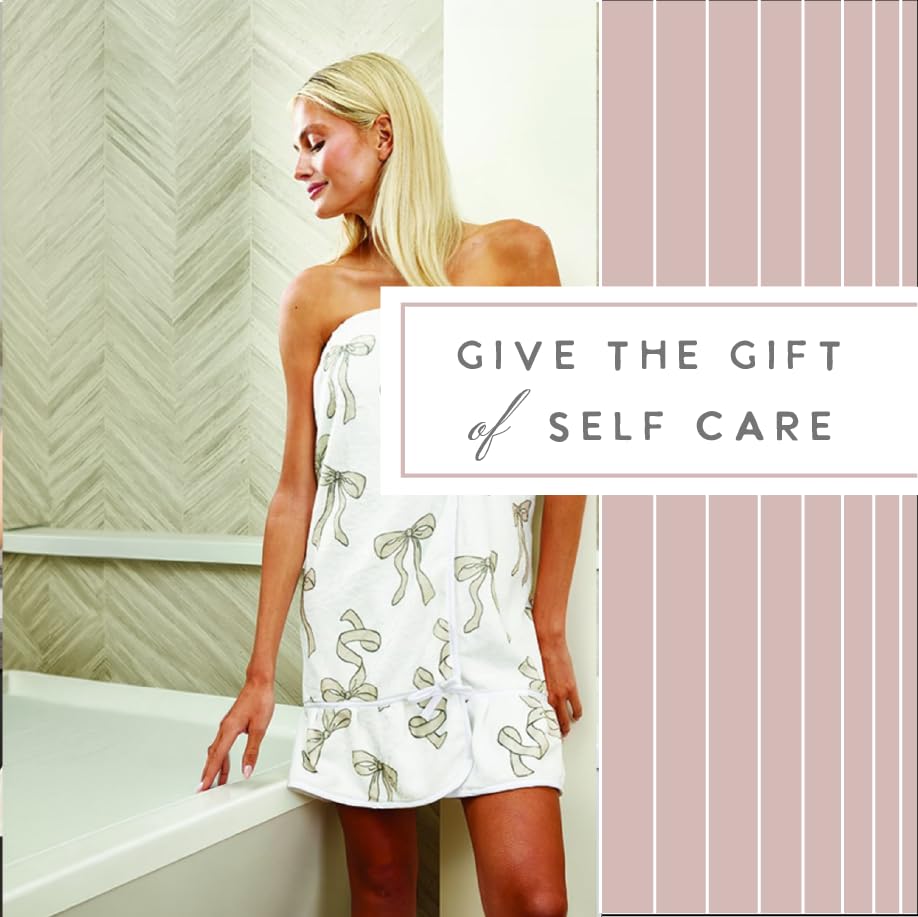 Image of Bella Sleep + Spa Ultra Soft Plush Luxury Spa Shower Bath Wrap with Adjustable Closure, One Size, Flax Bows