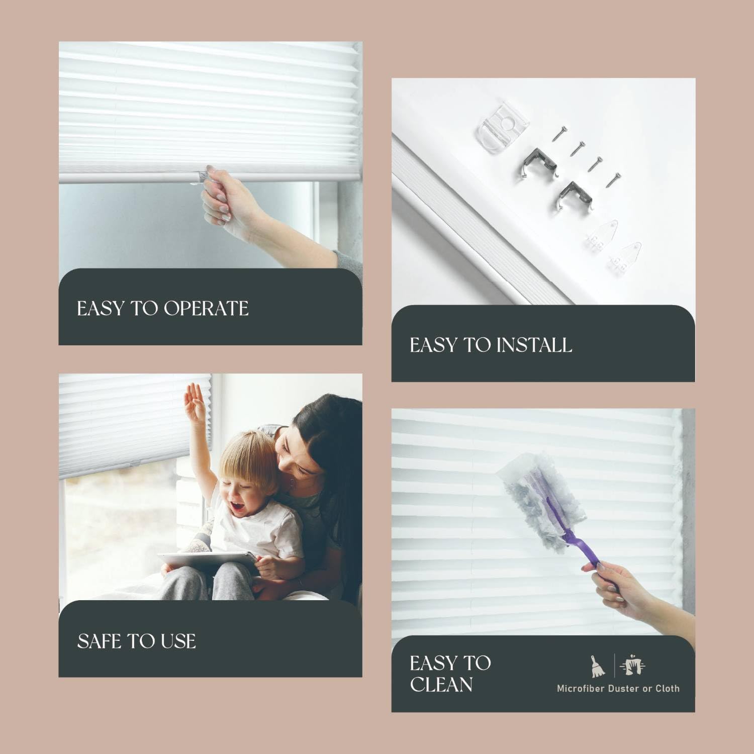 Concept Blinds CUSTOMISED Pleated Shades - Width from 40cm to 200cm - Height from 20cm to 260cm - Made-to-Measure - Premium Window and Door Coverage