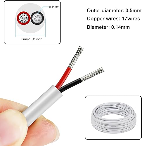 Vista 75 de Cable de calibre 18 de 50 pies, 3 conductores, cable eléctrico de 18 AWG, cable de cobre estañado trenzado sin oxígeno 18/3, cable de bajo voltaje