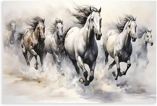 Fyzuf Retrato de caballo salvaje, pintura de acuarela de animales marrones, póster de lienzo para decoración de dormitorio, paisaje deportivo,