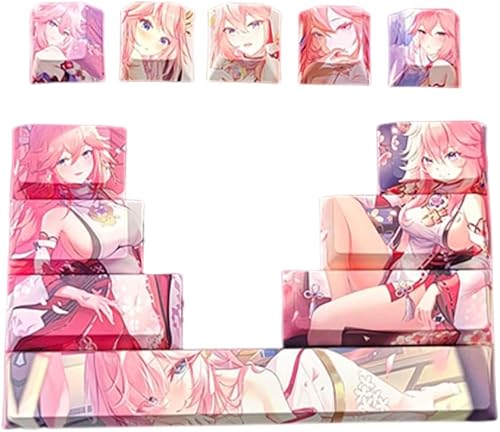 Genshin Impact Yae Miko - Juego de 12 teclas, 5 lados de sublimación de tinte, teclas personalizadas de perfil de cereza para teclados mecánicos de