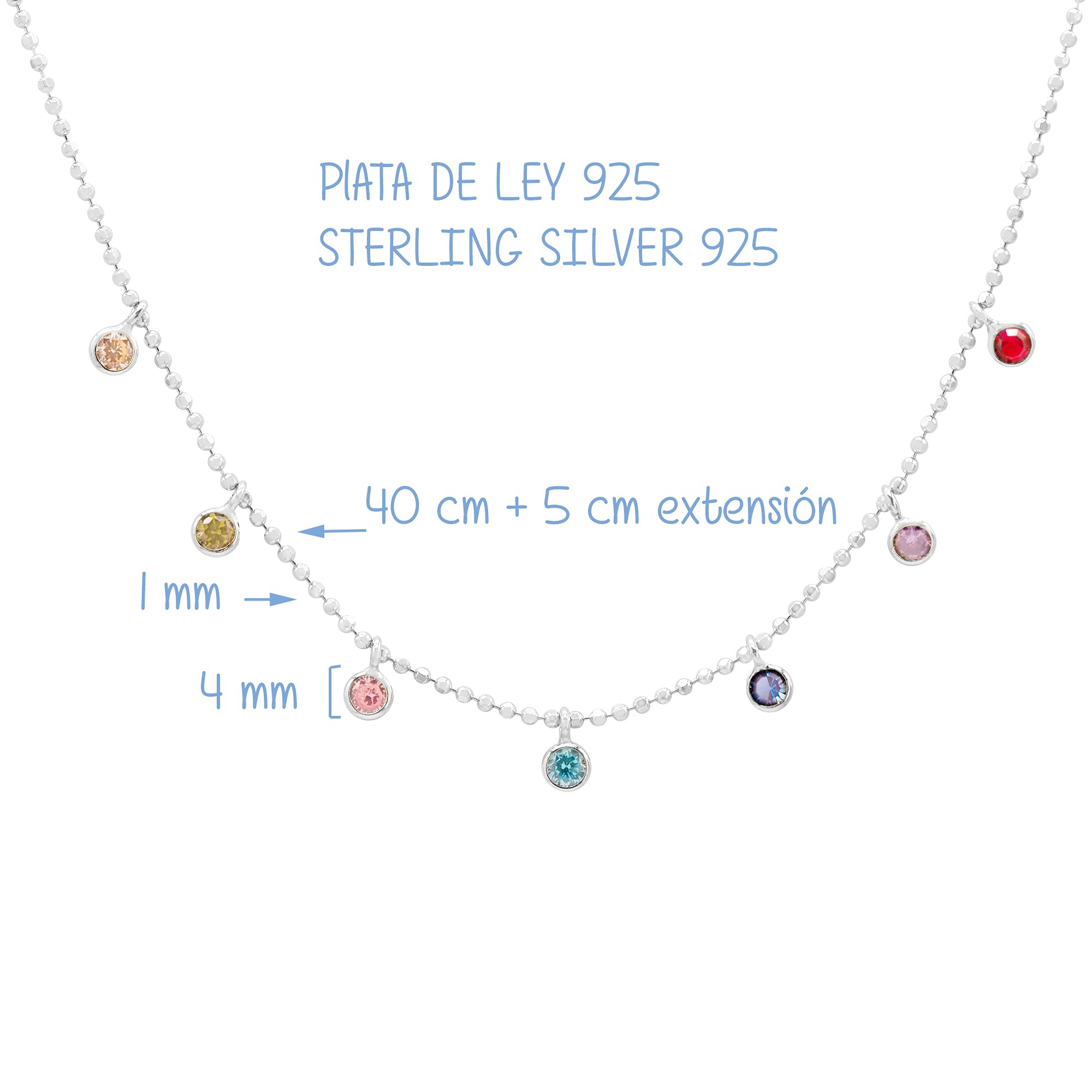 Collana girocollo con sfere e ciondoli in argento massiccio per donna, ragazza, catena regolabile 40 + 5 cm, regalo originale, compleanno, Natale, in confezione regalo