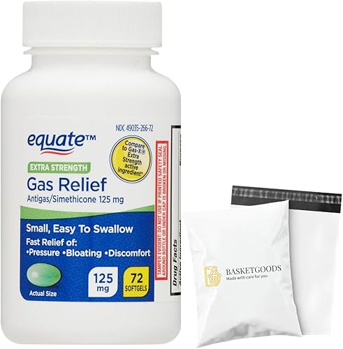 Basket Goods - Cápsulas blandas de 125 mg Simeticona, alivio de gases extra fuertes para adultos, molestias abdominales y estomacales, alivio de