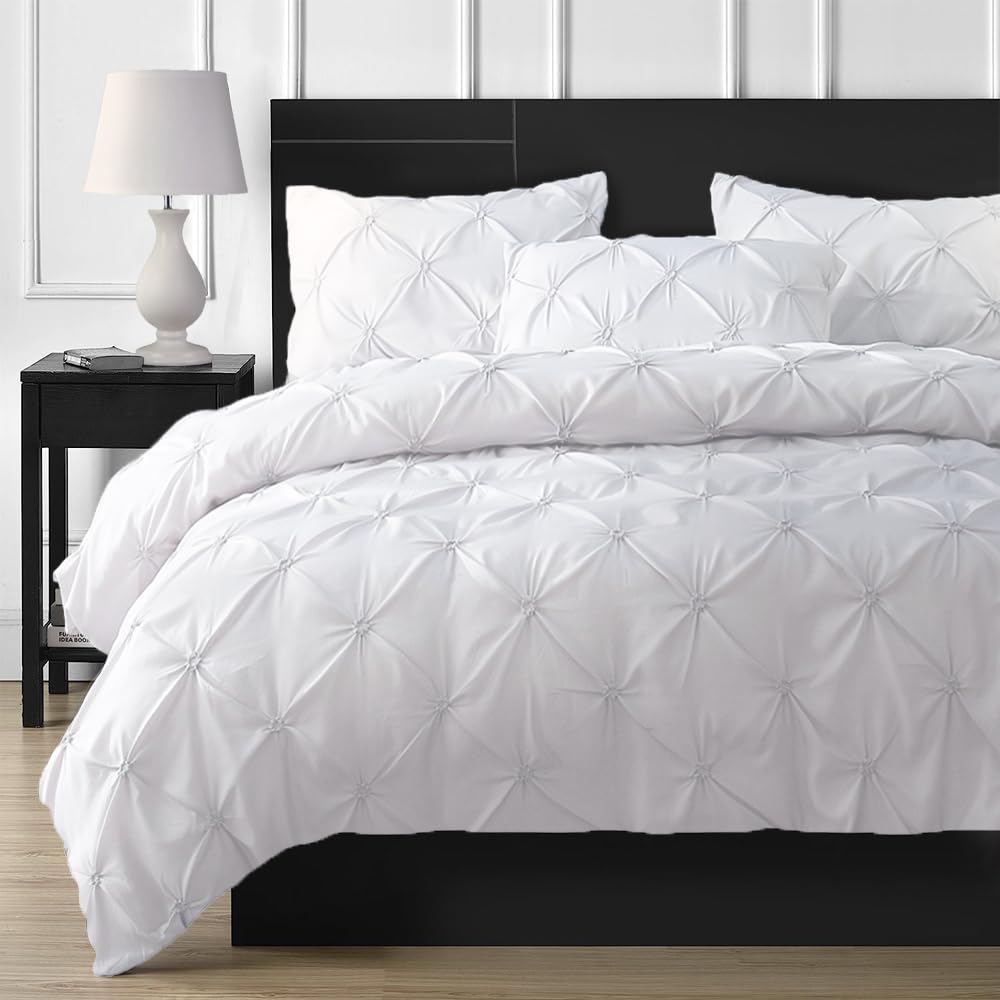 Pintuck - Juego de ropa de cama de 220 x 240 cm, 3 piezas, transpirable, ligera y suave, diseño de cuadros geométricos, funda nórdica con cremallera y 2 fundas de almohada de 80 x 80 cm