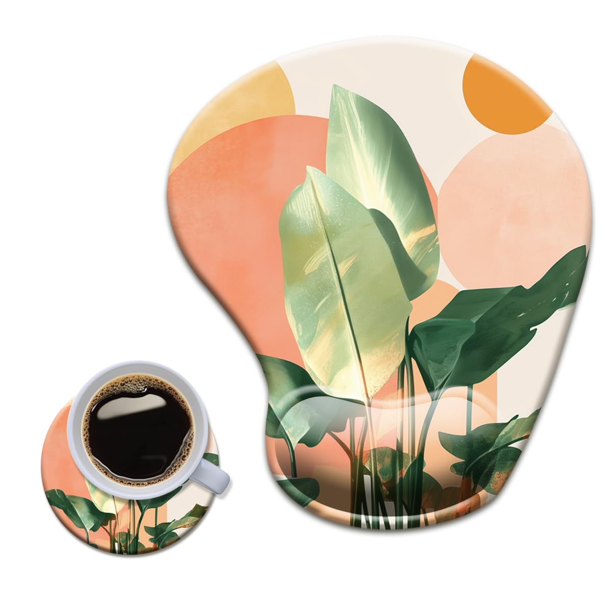 HOPONY Gel Wrist Rest Mouse Pad-Ergonomic Office Mousepad with Wrist Support-Non-Slip,Design Desk Accessories Mat for Home&Game Decor Art Tropical Plants