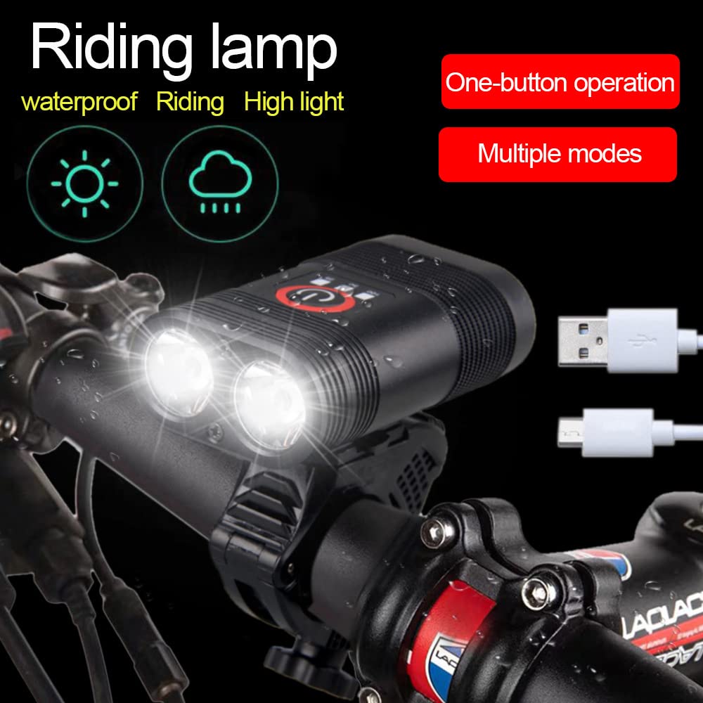 Phare Avant de vélo 1800 lumens, Batterie Externe 2200 mAh Rechargeable par USB, étanche IPX6, Lampe Torche pour VTT