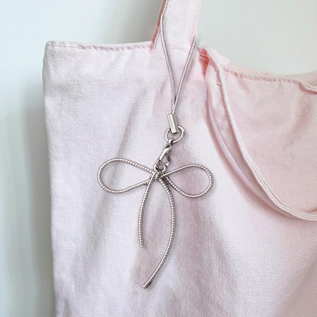 Bowknot Charm Phone Strap Silver Color Phone Charm Keychain Keyring Ornament Sweet Cool Women Bag Hanging Pendant Decor image 4
