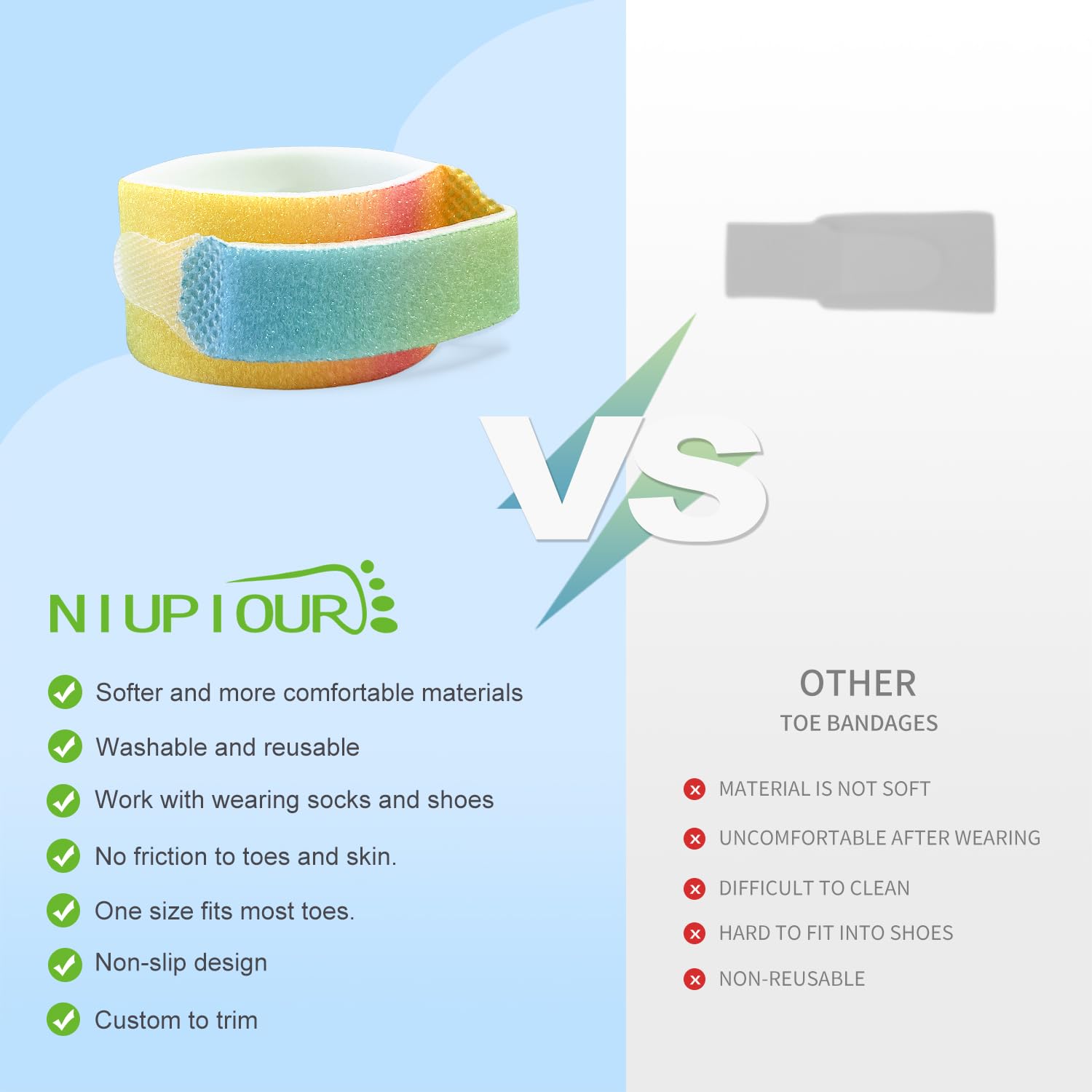 Niupiour Hammer Toe Corrector/Straightener for Women & Men - 8 Pack Fabric Buddy Broken Toe Wraps, Toe Splint for Bunions, Overlapping Toe, Crooked Toe, Bent Toe, Newly Upgrade Materials - Image 6