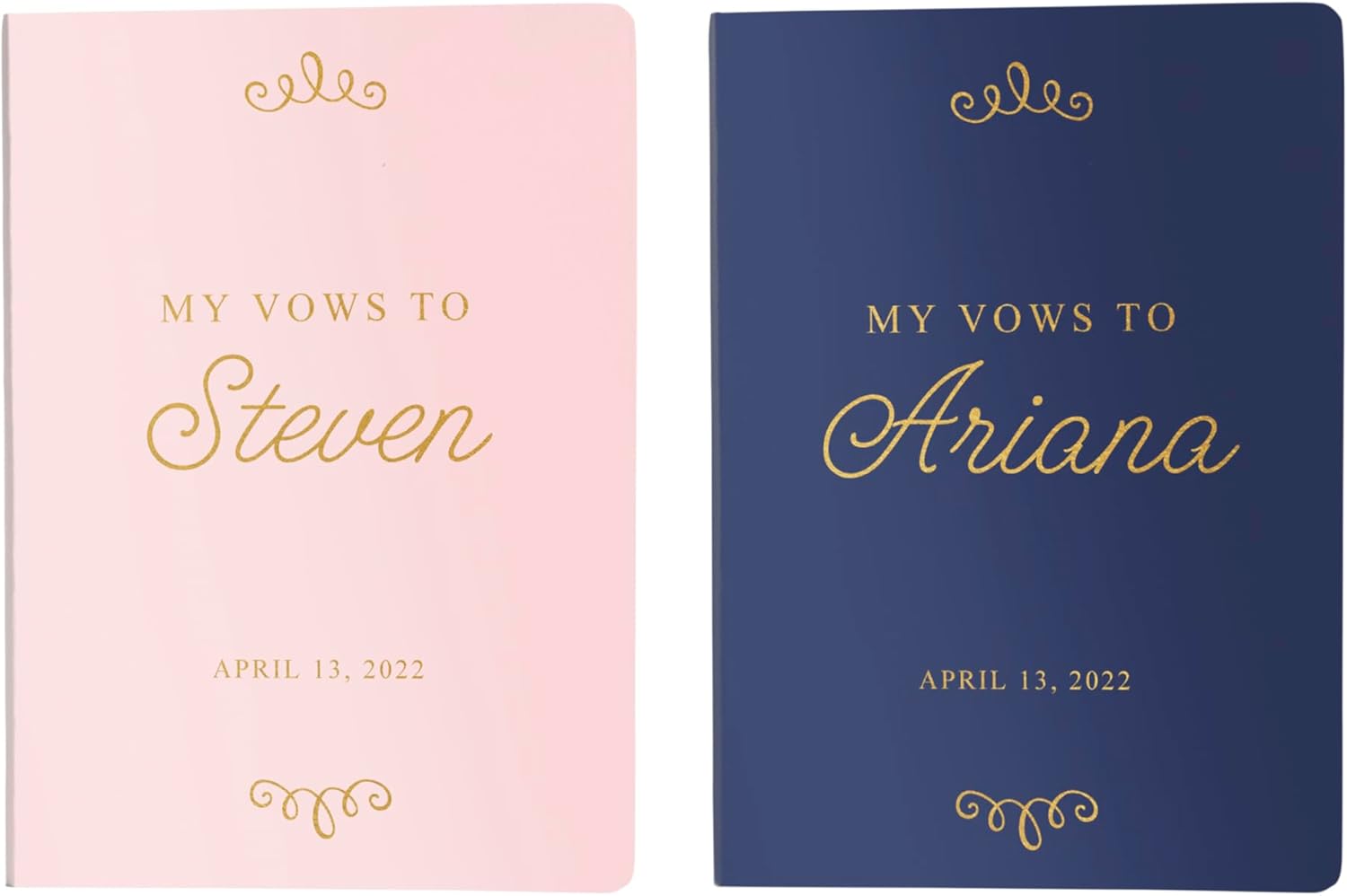 Navy and Blush Personalized Wedding Vow Books His and Hers, Set of 2 Vow Books