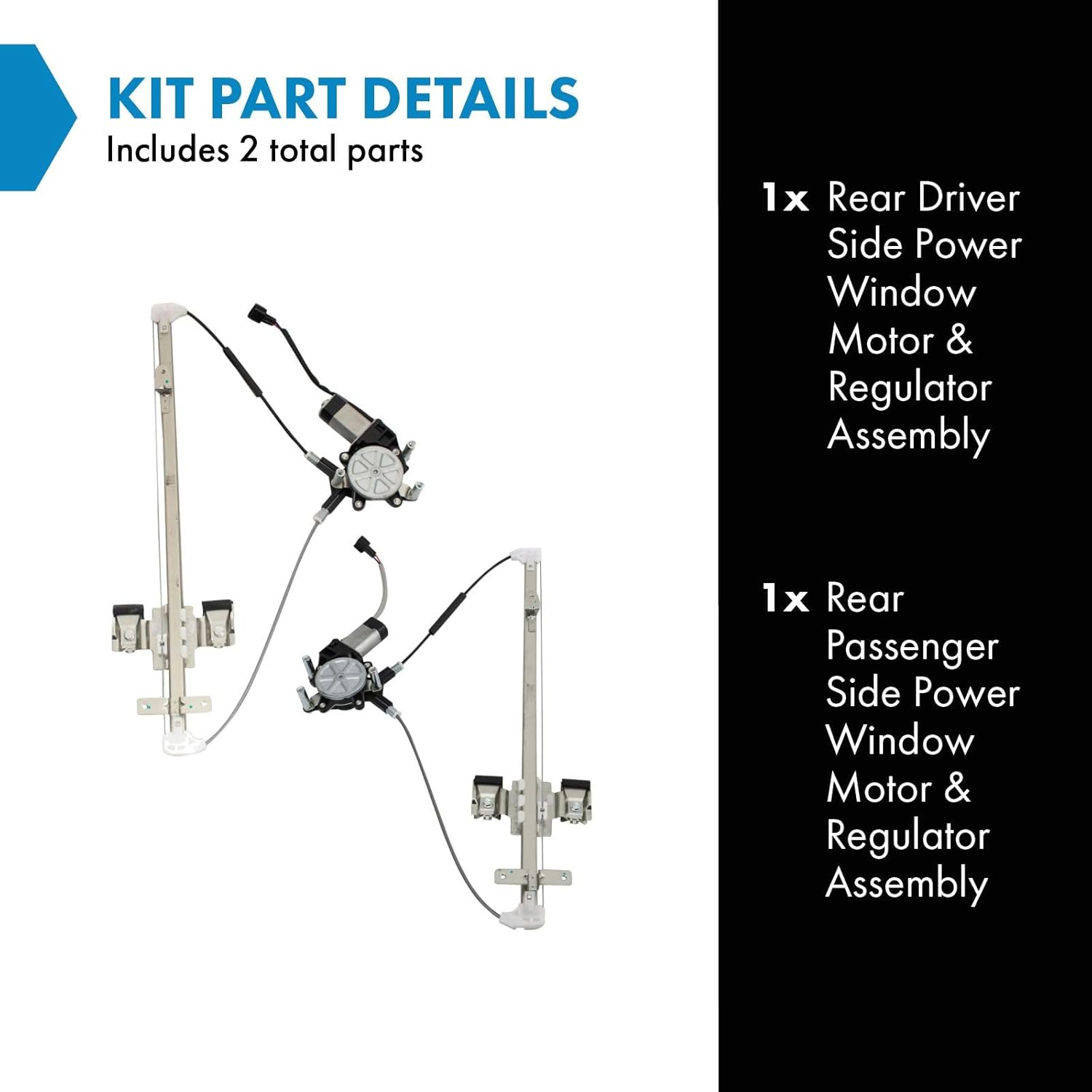 TRQ Rear Window Regulator Kit Power Window Regulator & Motor Assembly Compatible with 2005-2010 Dodge Dakota 2006-2009 Mitsubishi Raider 2011 Ram