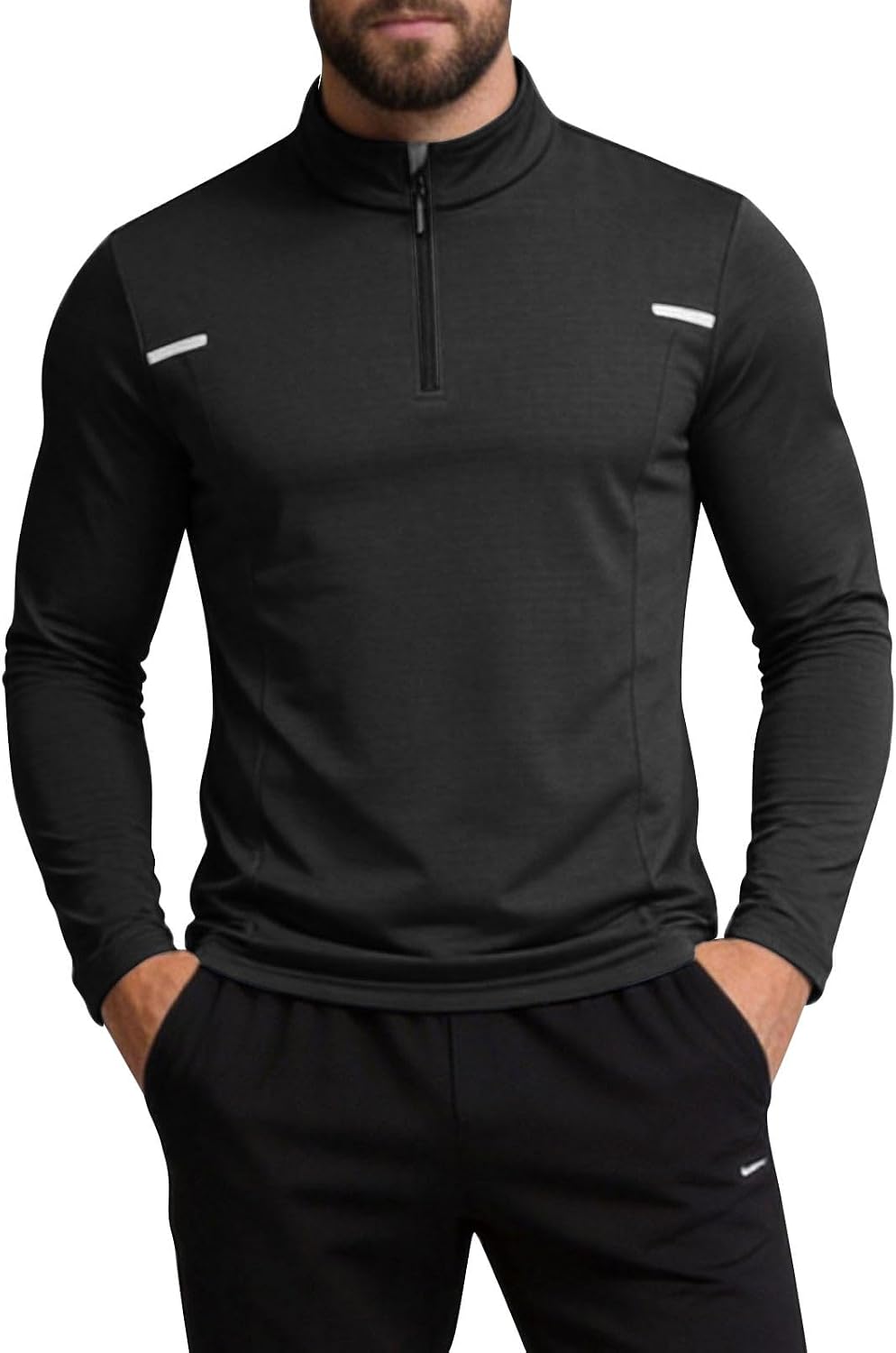 Mens Half Zipper Cycling Jerseys Sun Protection UV Quick Dry Tops Slim Fit Stretch Long Sleeve Mountain Bike Shirts