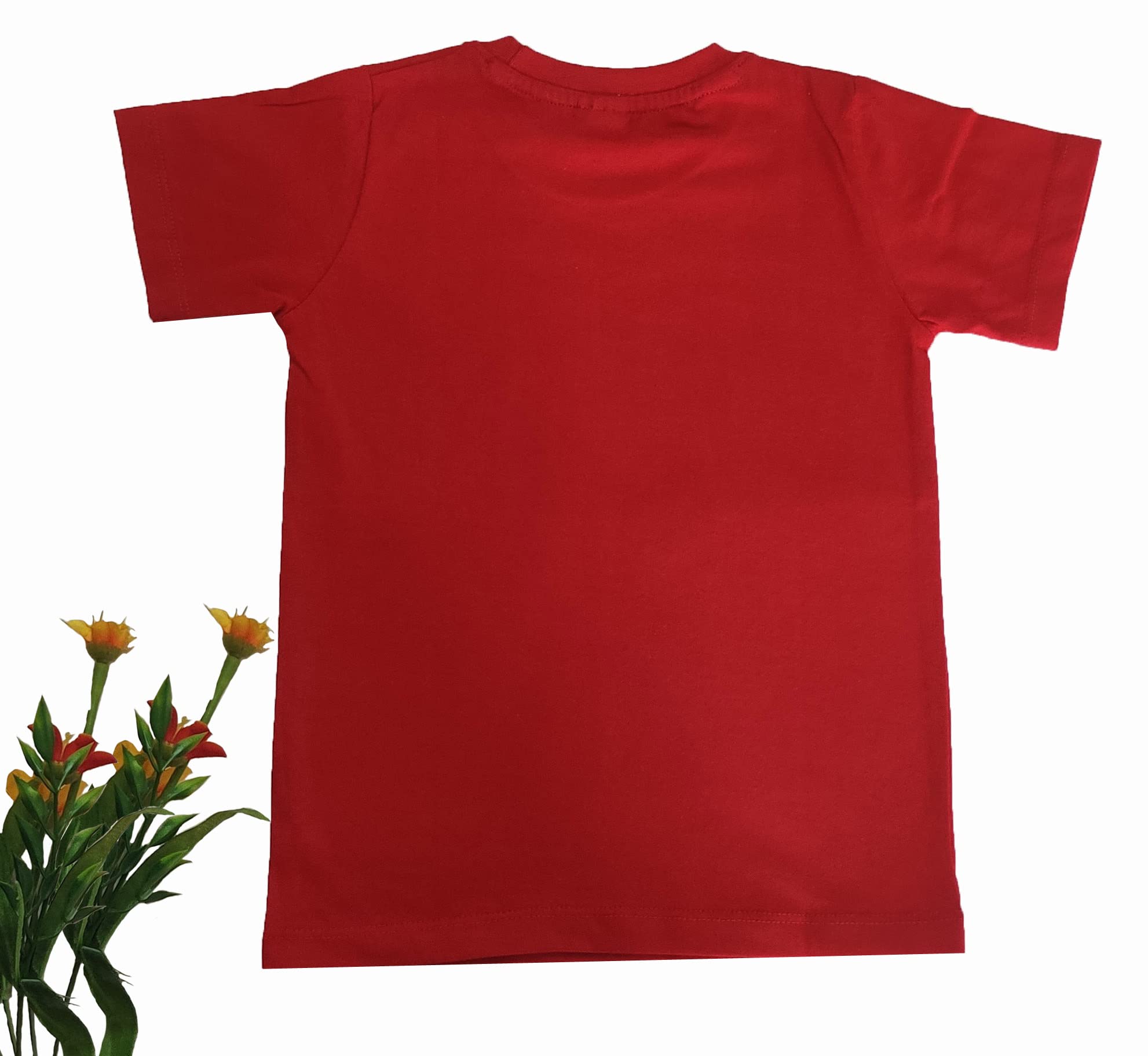 mininest Kids Unisex Graphic Printed Red Half Sleeve Cotton Tshirt & Blue Shorts(3-4 year) 2