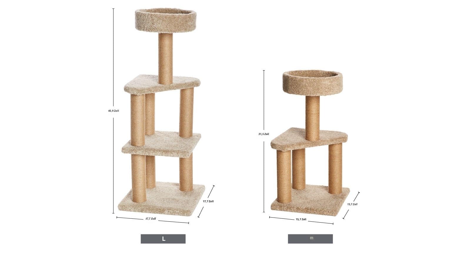 Amazon Basics Kratzbaum mit Kratzstämmen für den Innenbereich, groß, 45 x 45 x 117 cm (L x B x H), Beige