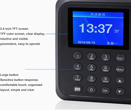 LiebeWH Biometric Fingerprint Time Clock Attendance Machine System with Voice Reminder Multilingual LCD Screen for Employee Small Business(US Plug 100240V)