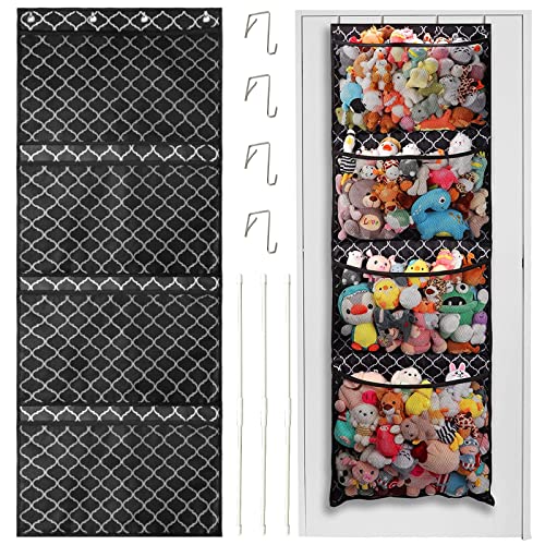 Rangement pour animaux en peluche, 4 poches, sac de rangement à suspendre, installation facile avec poches de rangement respirantes pour accrocher sur la porte, la chambre, la salle de bain Cover