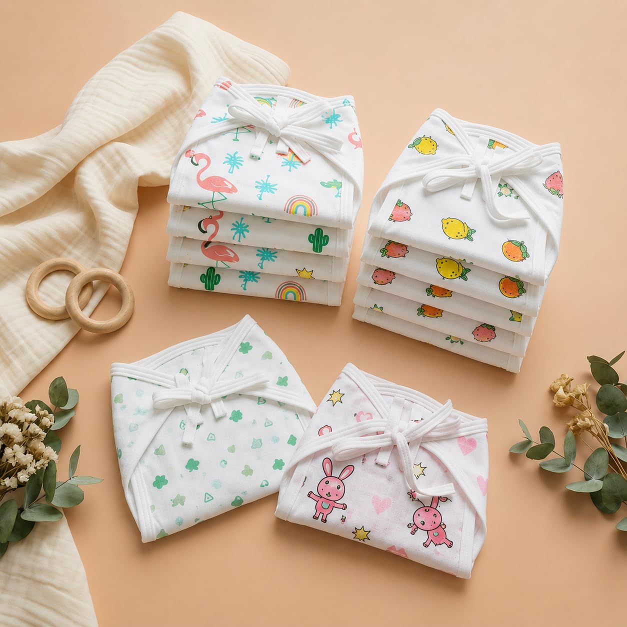 PURE MUSLIN, HAND MADE Nappy Langot |EXTRA SOFT & GENTLE | NO SKIN RASHES| Nursary Printed reusable nappies for baby boys & girls| Set of 6 | 0-3 months-image-8