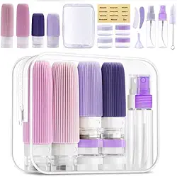 Kit para viagem luxo 17 Peças organizador mala Frascos potes necessaire silicone creme dispenser shampoo (Lilás)