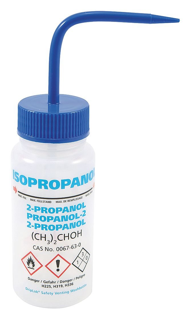 506485-0003 Multi-Lingual Wide Mouth Wash Bottles, Isopropanol, 250 ml