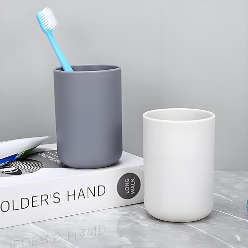 Miniatura 7 de 4 vasos de plástico para baño, soporte para cepillo de dientes, organizador de vasos para tocador de baño, 10.6 onzas líquidas (blanco y gris)