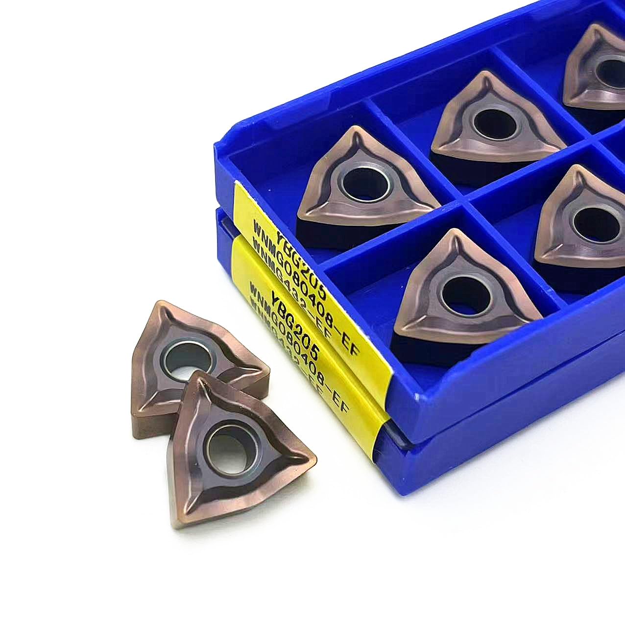 Herramientas de torno de acero inoxidable. 10 Uds WNMG080404 EF YBG205 WNMG080408 insertos de carburo herramienta torneado externo WNMG CNC corte torno Metal(Wnmg080404-ef Ybg205)