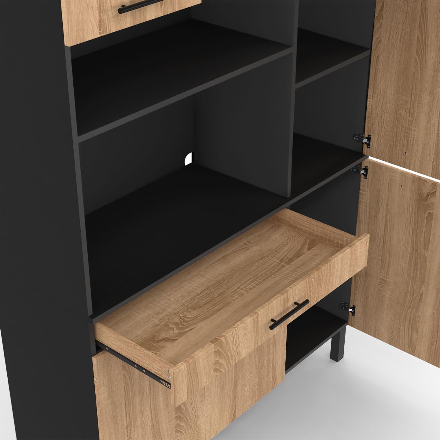 IDMarket - Buffet de Cuisine 120 cm CINA Noir et façon hêtre