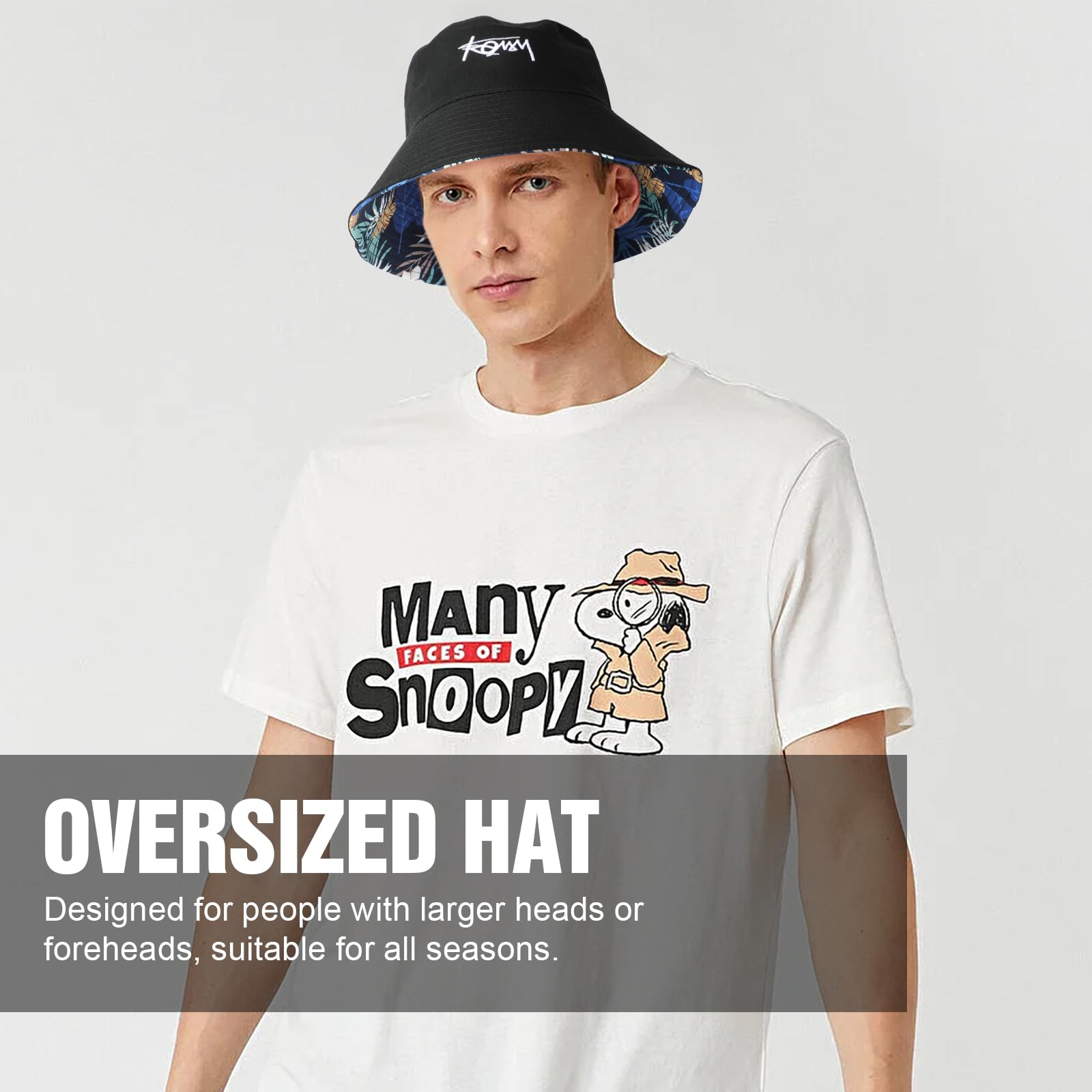 Sombrero de Pescador Reversible XXL Unisex, Moda Tamaño Grande ala Ancha Algodón Sombrero de Sol al Aire Libre, Plegable Gorra de Pesca Bucket Hat Playa al Aire Libre Viaje Hombres Mujeres 54-65