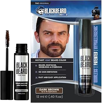 Blackbeard for Men Instant Beard Color – All Day Beard, Mustache, Eyebrow, and Sideburns Color – Temporary, Hypoallergenic Beard Dye Alternative – Up to 45 applications – Dark Brown, 1 Pack