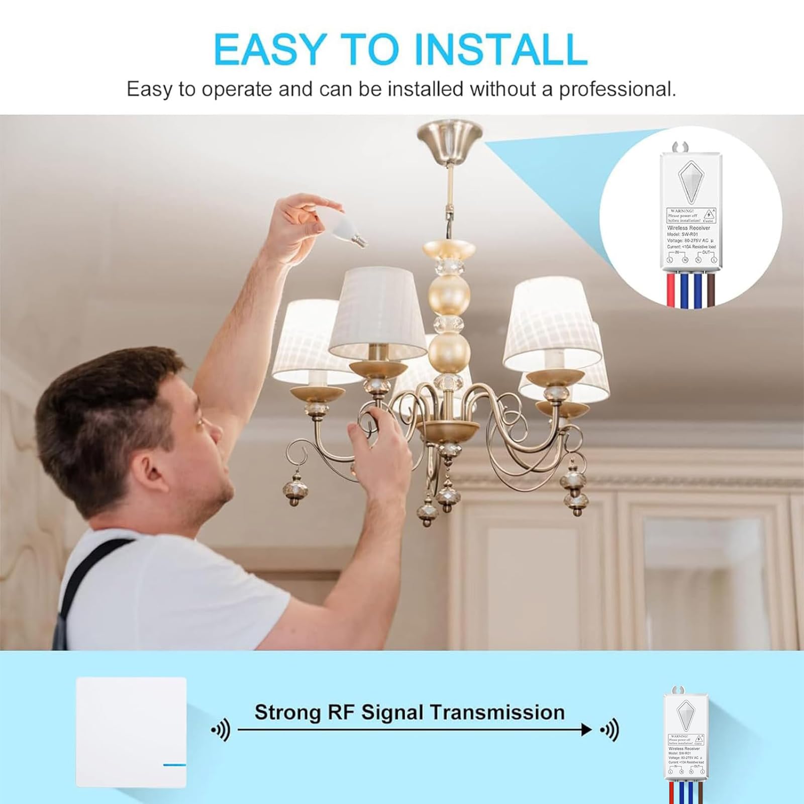 Funkschalter 230V, NineLeaf Funk Lichtschalter Set, 10A 1000W Funklichterschalter, Upgrade für versteckte Verkabelung, 400 m Funkreichweite, IP66 Wasserdicht, Max Geeignet Für 1000W Lampe, 3SET