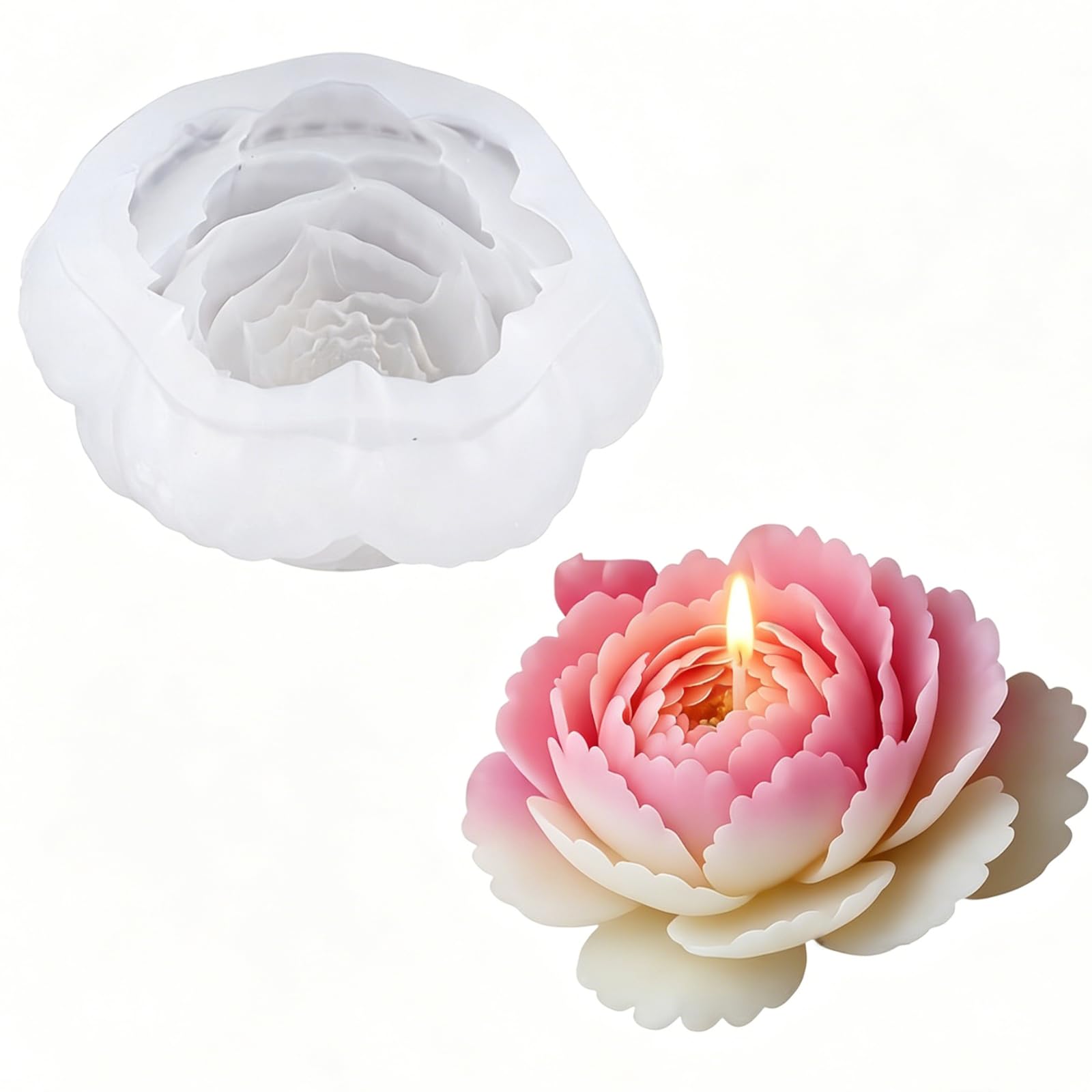 3D Large Peony Silicone Mold for Candle Making, Flower Mould for Soy Wax Soap Resin, Food Grade Reusable Candle Mould for DIY Craft Baking Decoration (Peony-A)