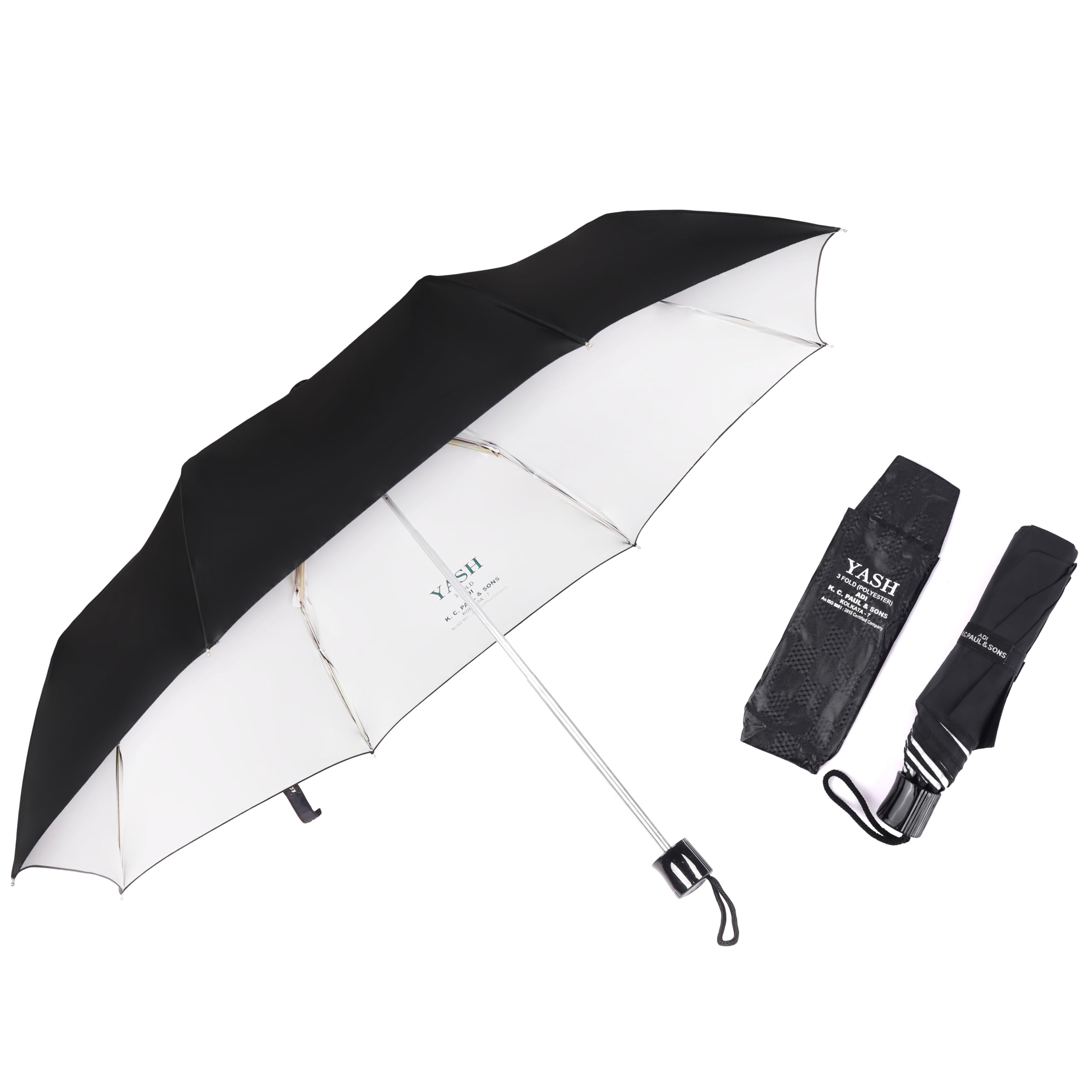 adi k.c. paul & sons YASH 3 FOLD for men & women | 3 fold for women | Black KC Paul Umbrella (Black, Silver/Manual)-picture-23