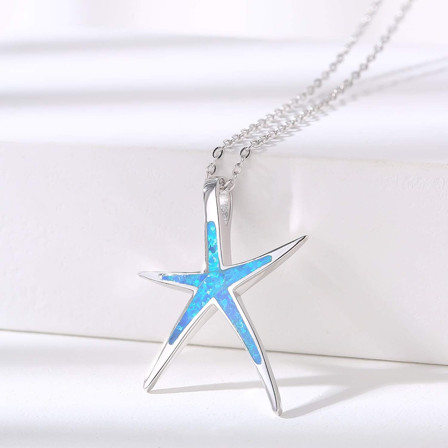 Cuoka Starfish Necklace, 925 Sterling Silver with Opal, Hawaiian Beach Nautical Ocean Pendant, Starfish Jewelry Opal Jewelry Valentine for Women Girlfriend - Image 3