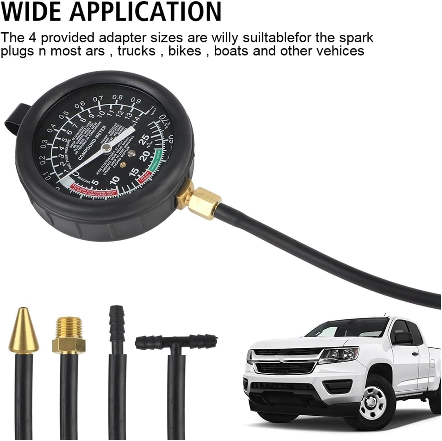 Pressure Gauge Vacuum Gasoline Engine Compression Meter with Adapter Automotive Cylinder Tester Kit
