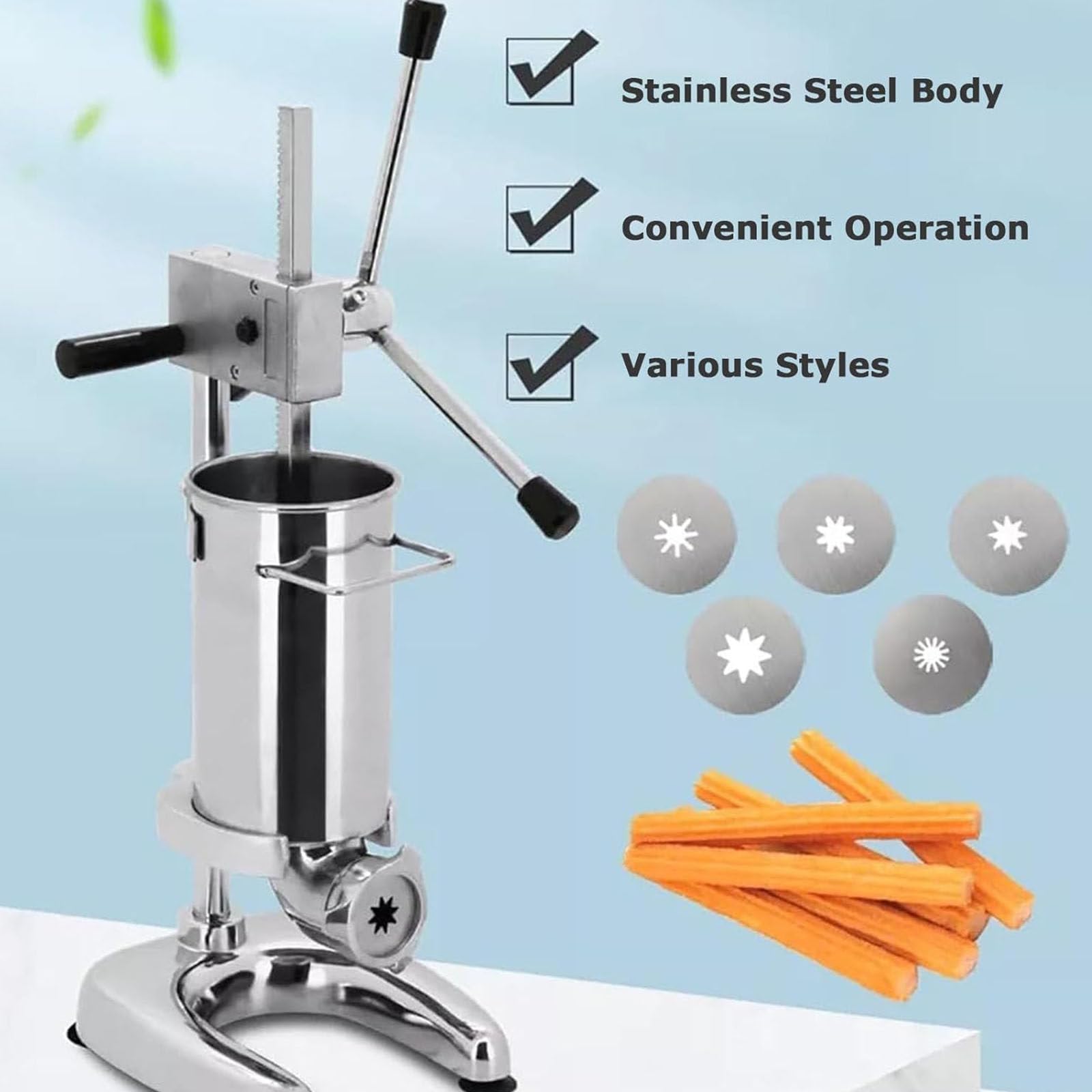 Manuel Espagnol Remplisseur Churros,Acier Inoxydable Remplisseuse Beignets Churro Commercial Latin Fruits Donut Dessert Machine à Churros pour La Maison Cuisine Restaurant,3L