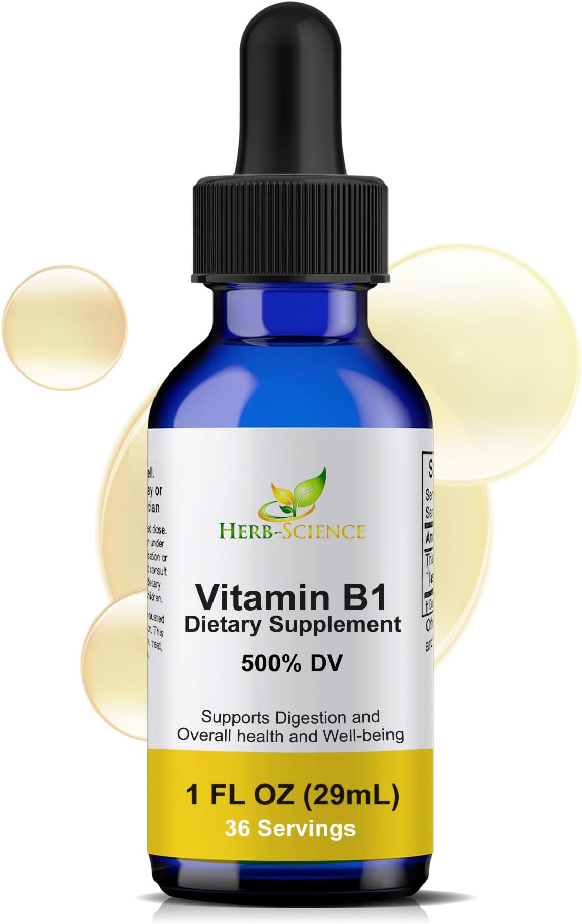 Vitamin B1 Liquid Drops – Thiamine Supplement, High Potency 500% DV, 36 Servings, 1 fl oz