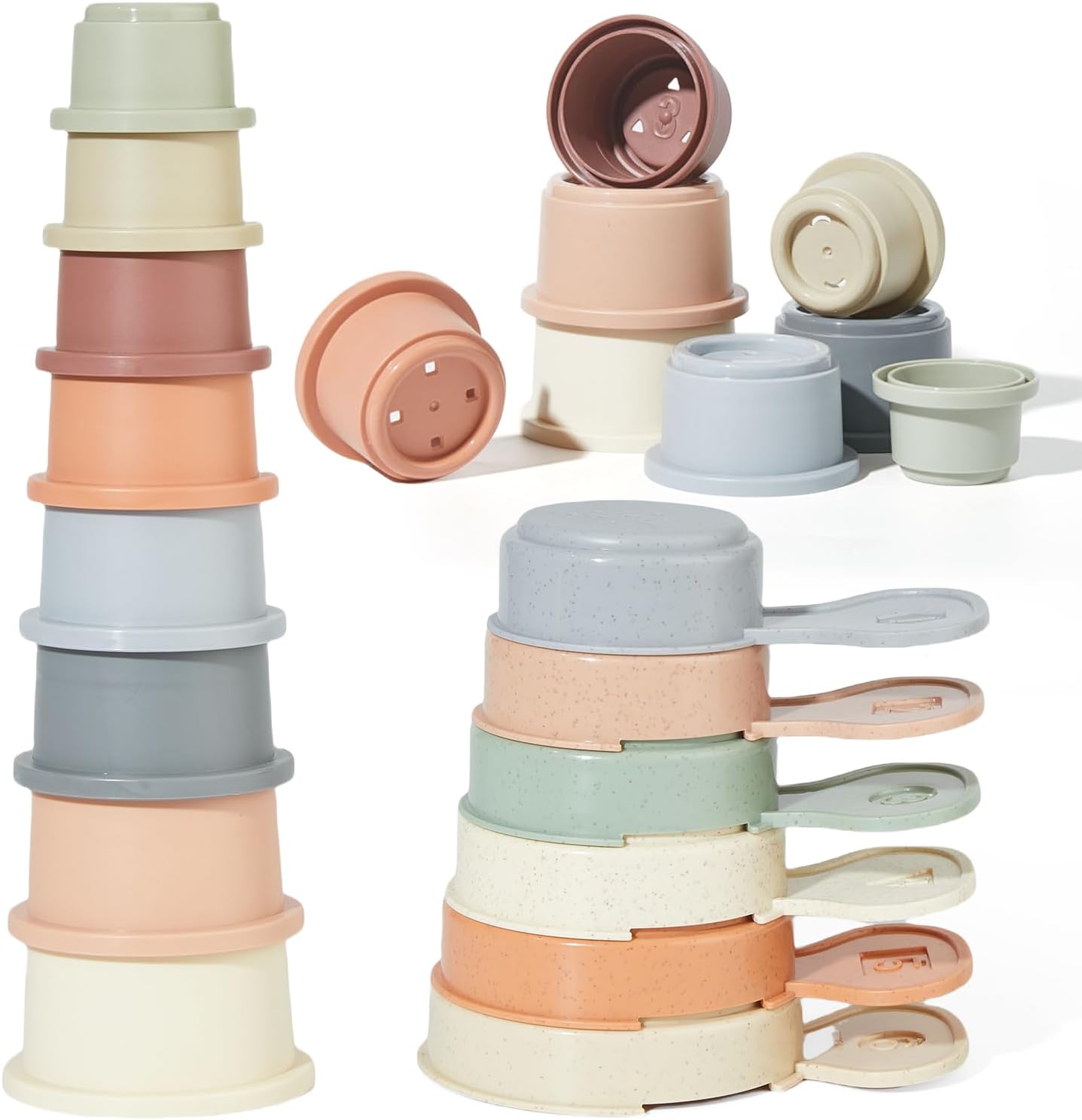 Baby Bath Toys for Kids Ages 1-3, 14 PCS Mold Free Bath Toys for Toddler with Stacking Cups & Bath Spoons, Bathtub Water Toys for Babies 6-12 Months Early Learning Educational Gifts