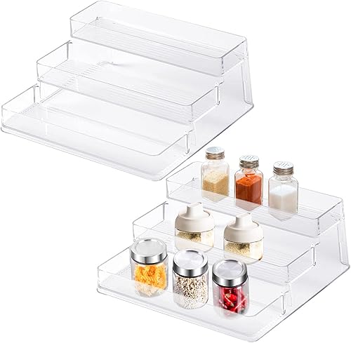 2 estantes transparentes para especias - estante de tres niveles almacenamiento de encimera y gabinete y organizador de especias estante escalonado