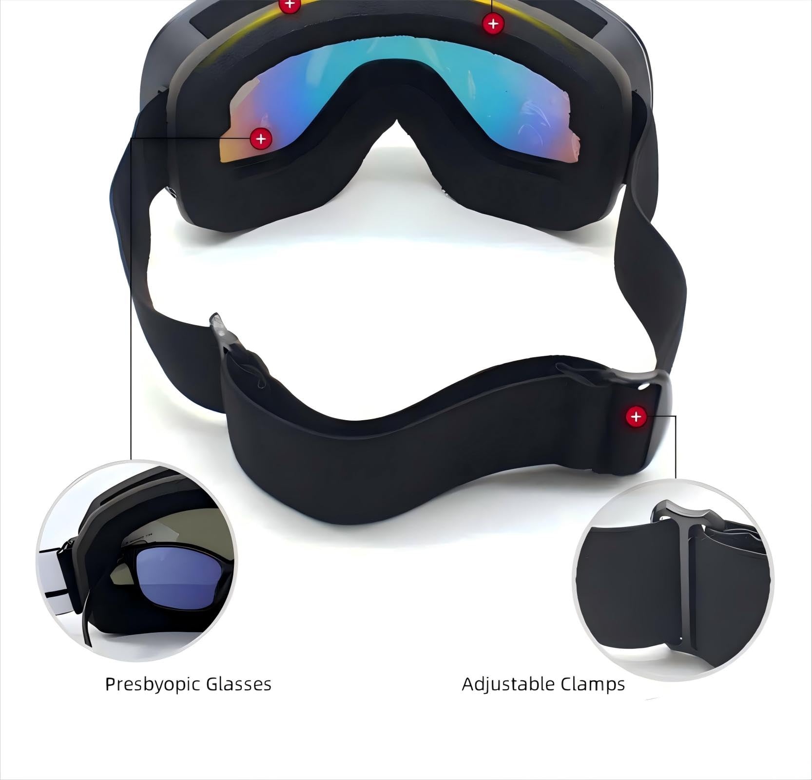 Lunettes de Ski d'extérieur Les Lunettes de Ski Alpin pour Hommes et Femmes Peuvent Porter des Lunettes antibuée, Coupe-Vent et Protection, Peuvent Porter des Lunettes de Ski pour la myopie