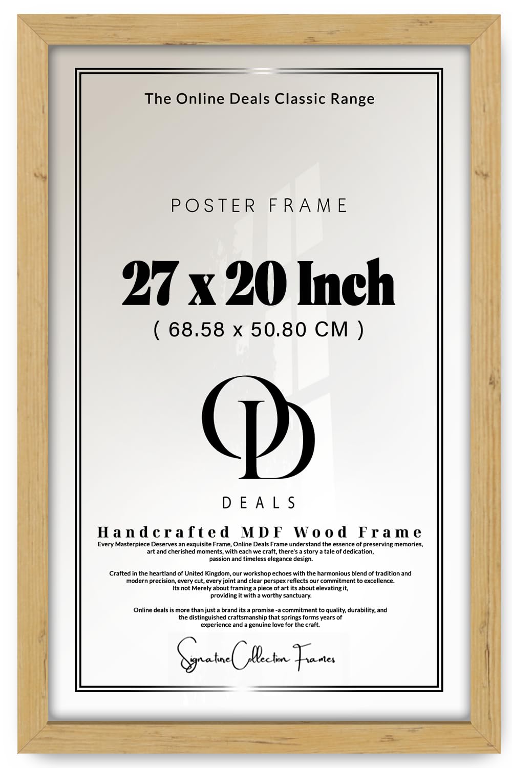 OD Deals — Professional Rectangle 27 X 20 Inch Engineered Wood Poster Frame (68.58 X 50.80 CM) To Enhance Your Space With Large Artwork And Photographs, Natural Pine Finish For Wall Display