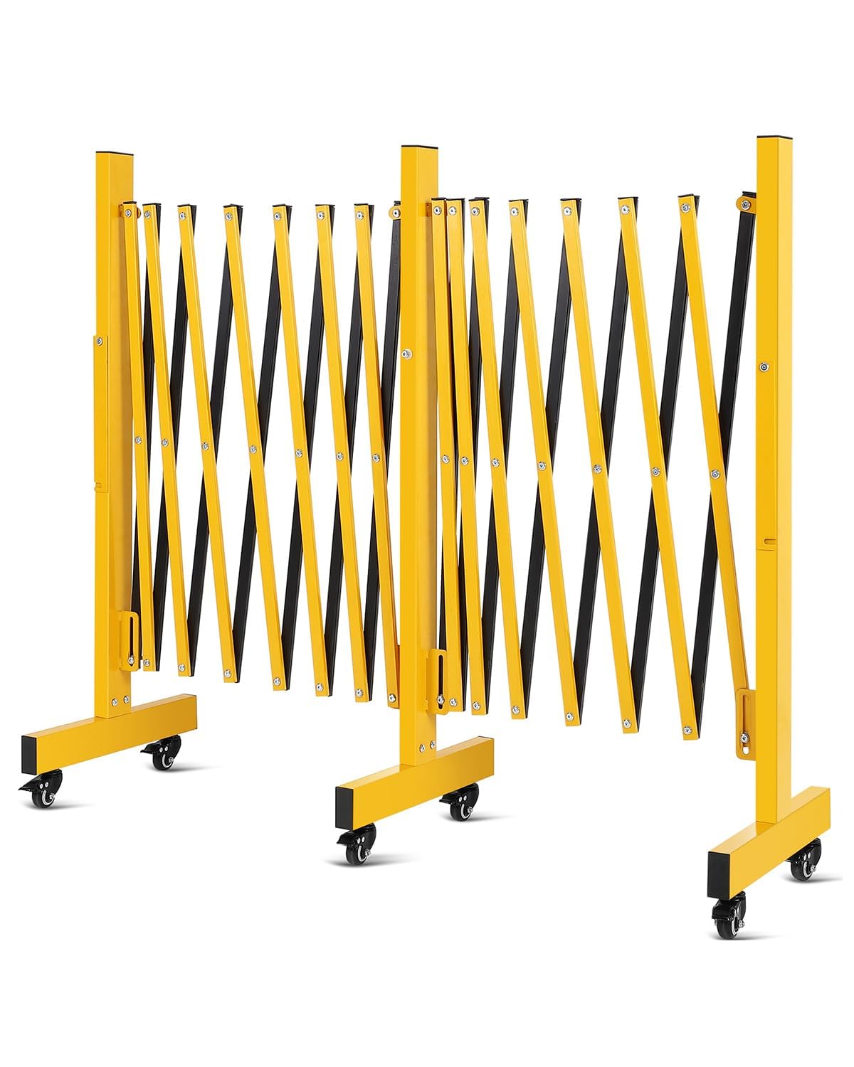 Barrera Extensible de Seguridad 16FT con 6 Ruedas, Valla Plegable de Acero de Alta Resistencia Amarillo y Negro, Barricada Móvil Retráctil para Garaje Industria Tráfico Obras