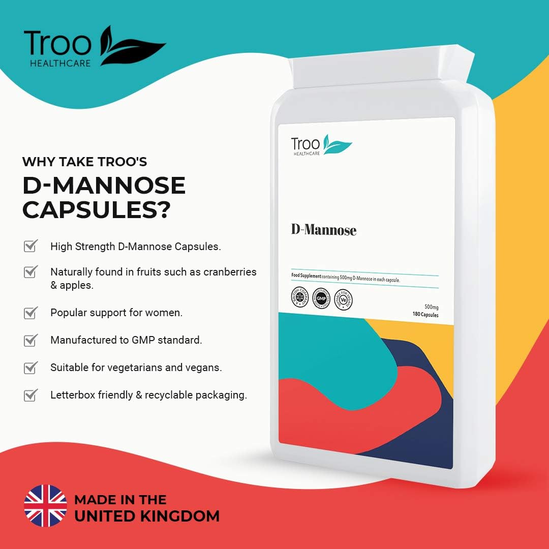 Troo Health Care D-Mannose Supplement 500mg, 180 Capsules, Daily Vegan Friendly Support for Men & Women - Image 4