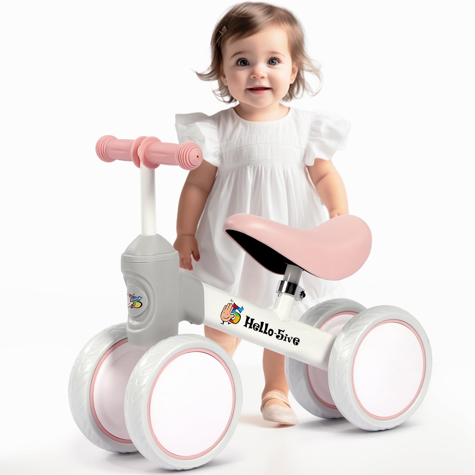 Baby Balance Bike,Indoor Outdoor Toys Baby Ride On Bike No Pedals for 1-3 Year Old Boys Girls Kids Toddlers First Bike, Best Gift (white&pink&grey)