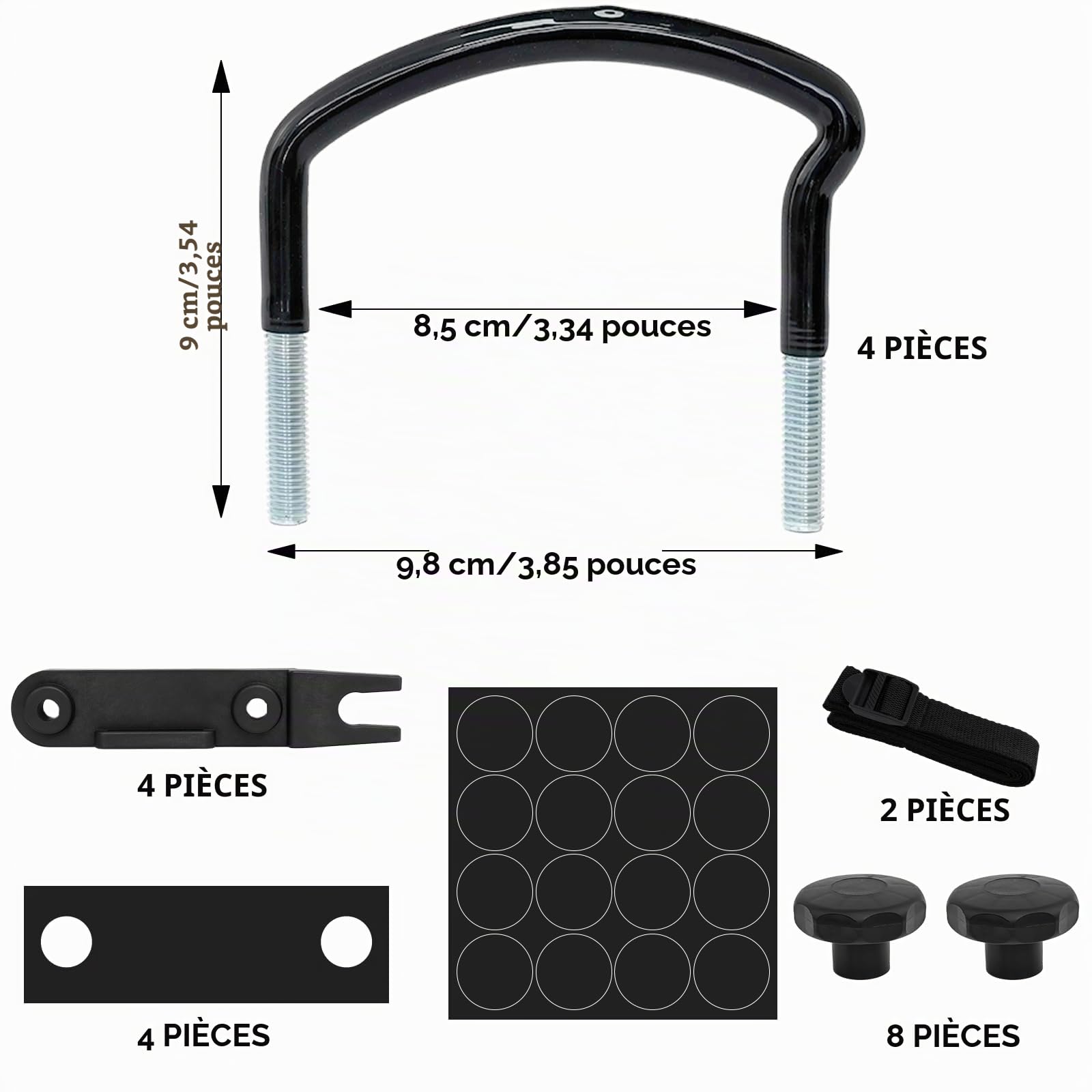 Kit de Fixation en U pour Coffre de Toit, 4 Jeux Boulons Universel, Largeur Interne 85 mm, avec 8 Ecrous de Blocage et 2 Bandages, Accessoire de Montage pour Véhicule SUV et Utilitaire