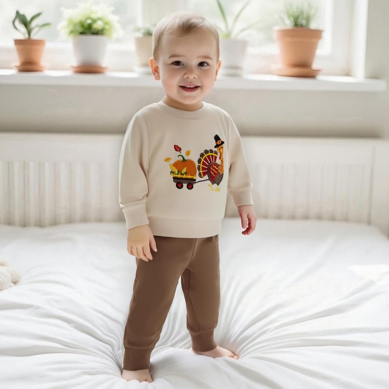 Thanksgiving Baby Boy Outfit Long Sleeve Turkey Sweatshirt Top and Pants Toddler Boy Fall Clothes Set - Image 4