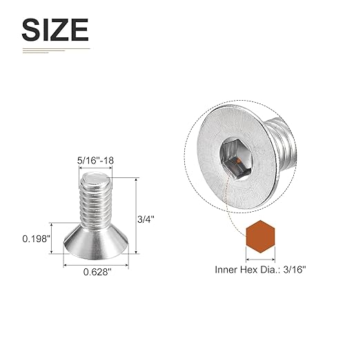 Miniatura 9 de Tornillos de cabeza plana de 38-16 x 2-12", paquete de 20 tornillos de cabeza plana de acero inoxidable 304, rosca completa, pernos avellanados