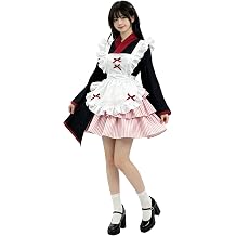 Japanese Kimono Maid Outfit Cute Anime Lolita Cosplay Dress with Apron Halloween Costume