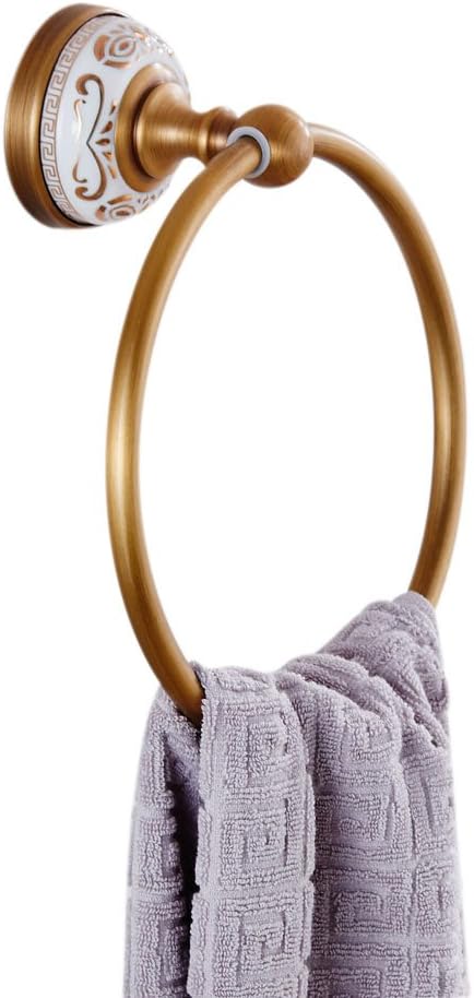WINCASE European Antique Bronze Brass Gold-Plated Towel Ring Golden Wall Mounted White Porcelain Metal Pendants Bathroom Hardware Pendant Antique White Porcelain Towel Racks Bathroom Accessories